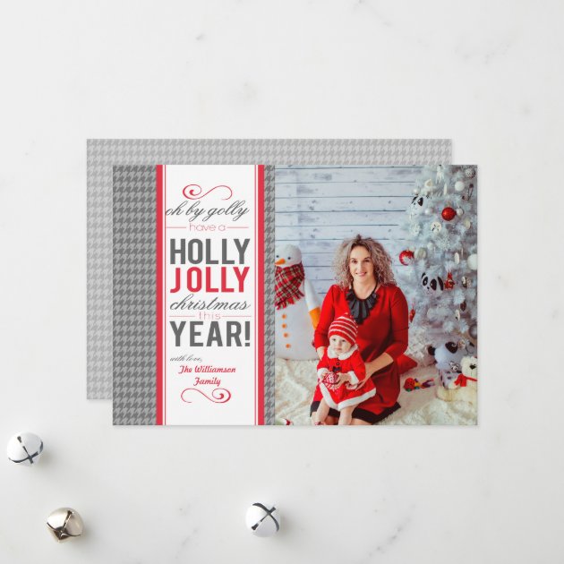 Herringbone Holly Jolly Christmas Photo Card