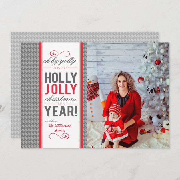 Herringbone Holly Jolly Christmas Photo Card