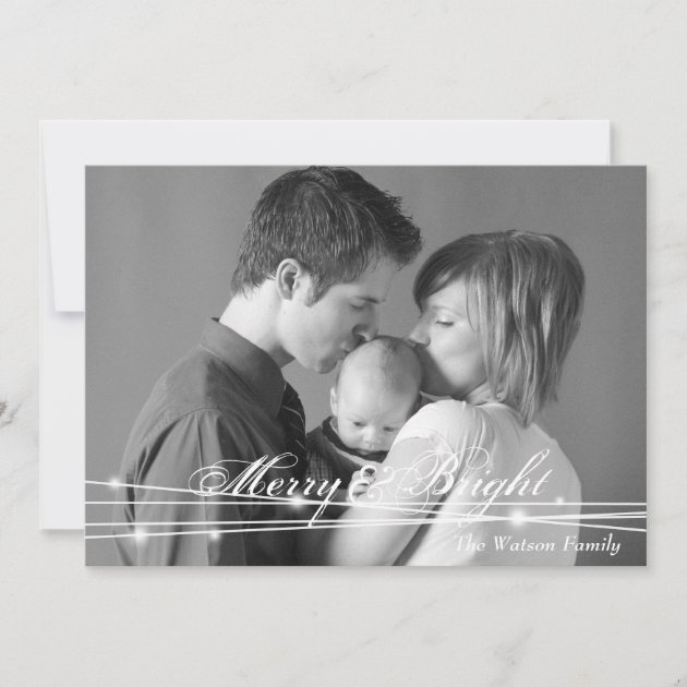 Glowing merry & bright family christmas photo chic holiday card