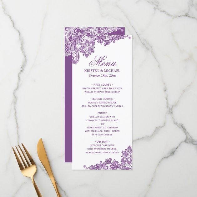 Wedding Menu Elegant Lavender Purple Lace Pattern