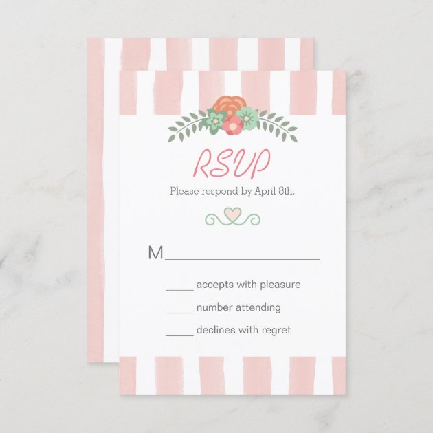 Elegant Rose Pink Stripes Floral RSVP Respond Card