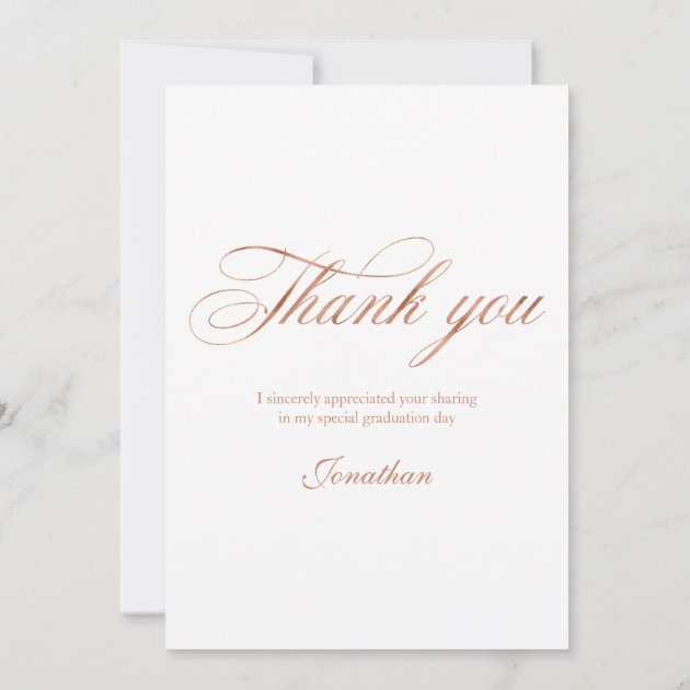 Thank You Rose Gold Foil Elegant Graduation Photo Announcement