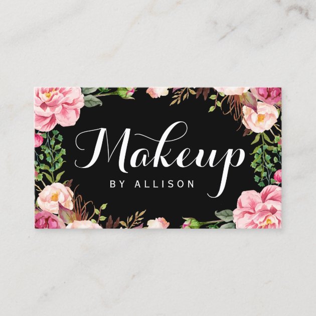 Makeup Artist Modern Script Girly Floral Wrapping Business Card