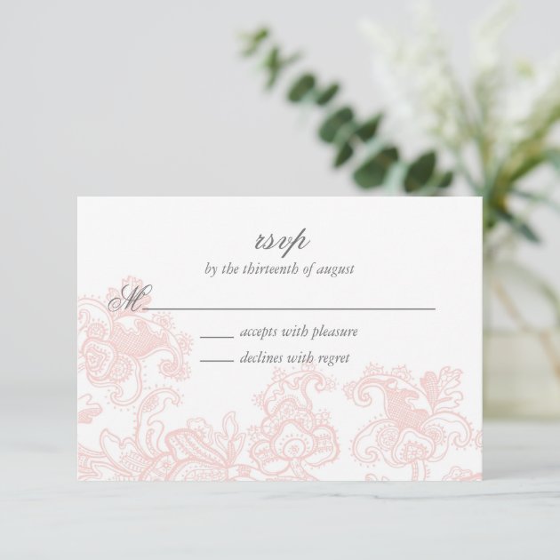 Elegant Pink Lace Wedding RSVP Card