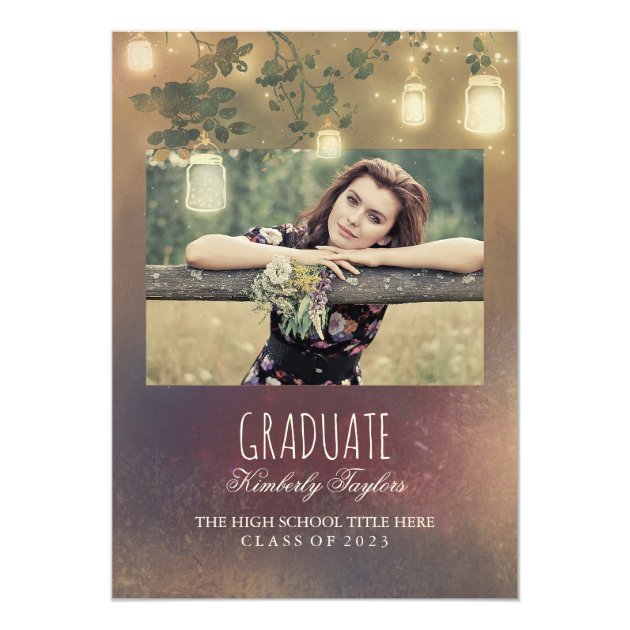 Mason Jar Lights Rustic Photo Graduation Party Card