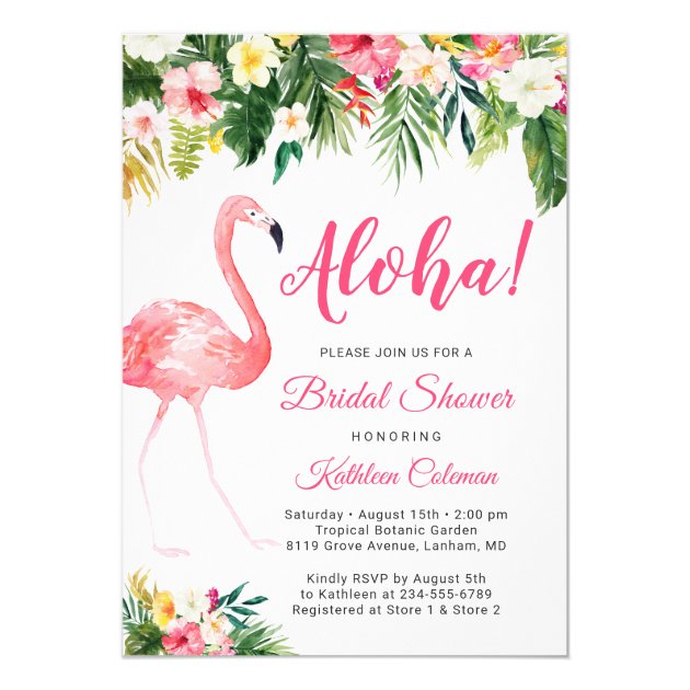 Aloha Luau Bridal Shower Tropical Floral Flamingo Invitation