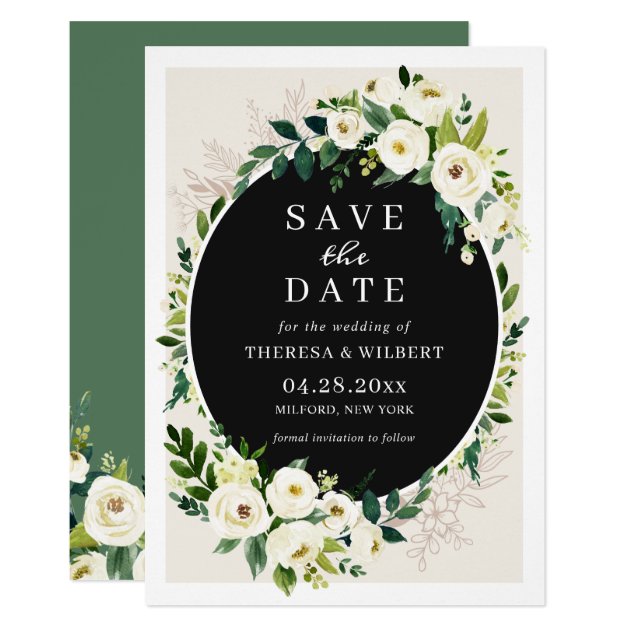 White Green Bloom Floral Wedding Save the Date Invitation