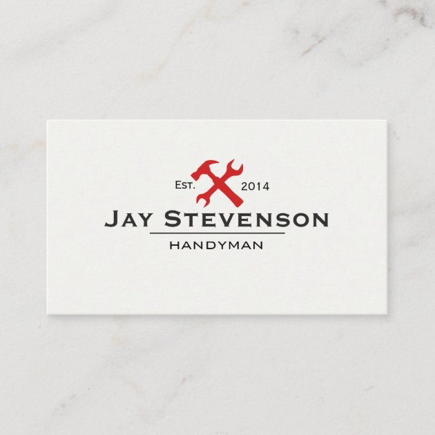 Cool Handyman Home Repair Hammer and Wrench Logo Business Card (front side)