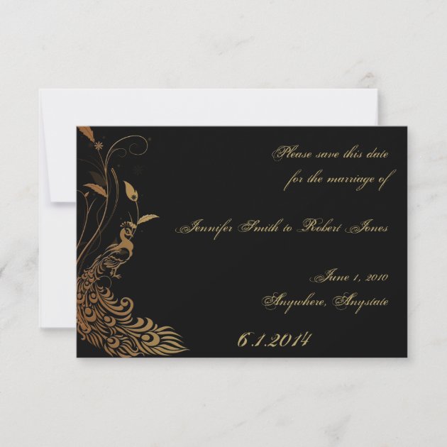 Bronze Art Deco Peacock and Floral Save the Date