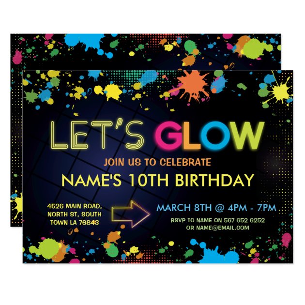 Let's Glow Birthday Party Invite Neon Kids Party