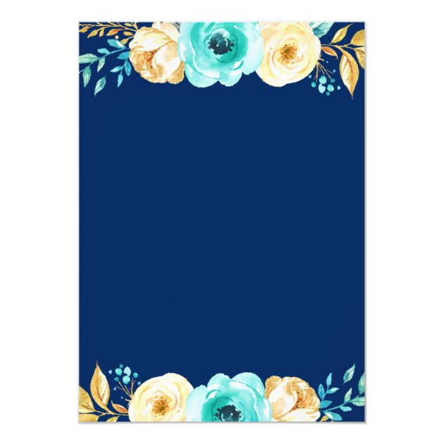 Bridal Shower Romantic Navy Blue Teal Gold Floral Invitation