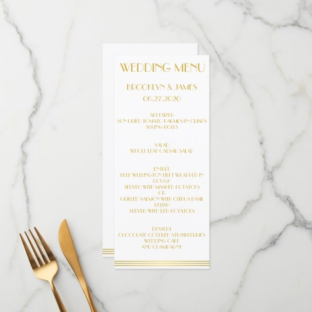 Gold Great Gatsby Wedding Menu Cards