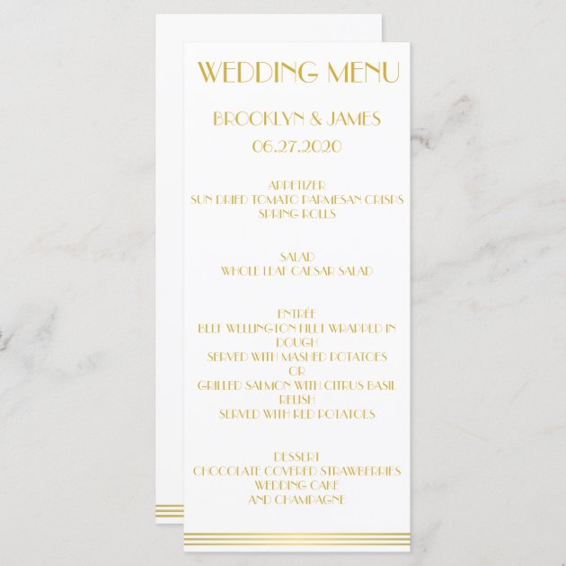 Gold Great Gatsby Wedding Menu Cards
