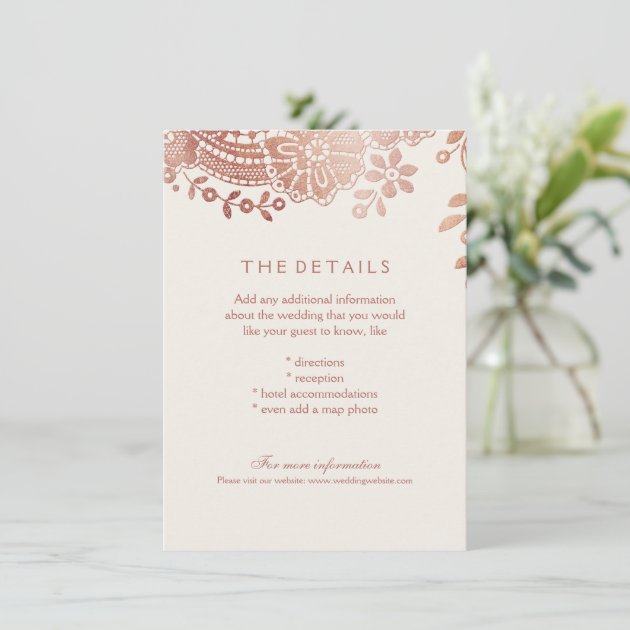 Rose Gold Elegant Lace Wedding Details Card