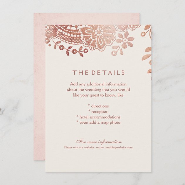 Rose Gold Elegant Lace Wedding Details Card