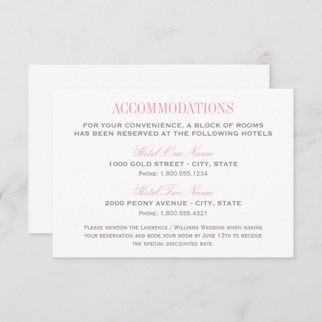 Wedding Accommodation Card | Pink And Gray