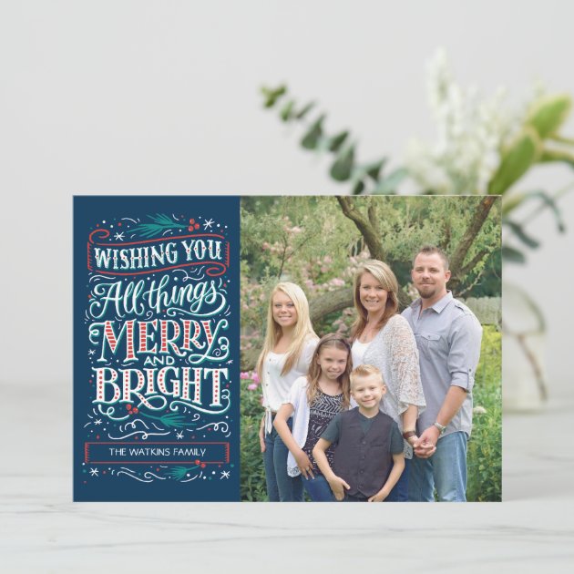 Blue All Things Merry & Bright Holiday Photo Card