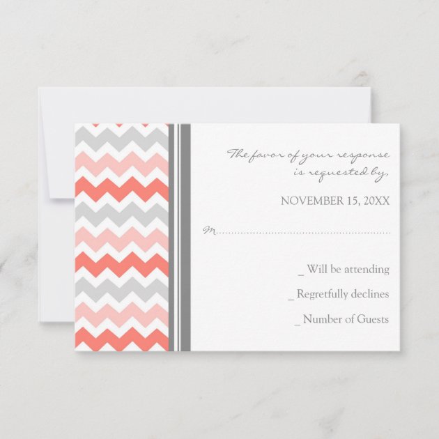 Grey Coral Chevron RSVP Wedding Card