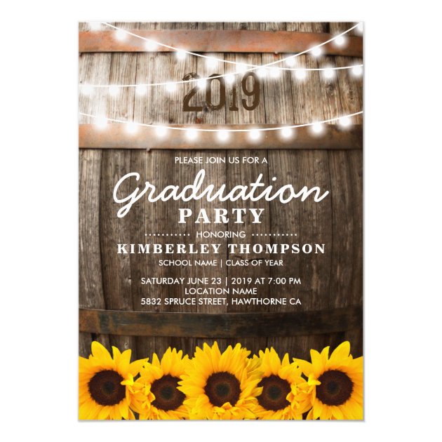 Rustic Sunflower Photo 2018 Graduation Party Card