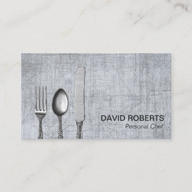 Personal Chef Vintage Silverware Catering Metal Business Card (front side)