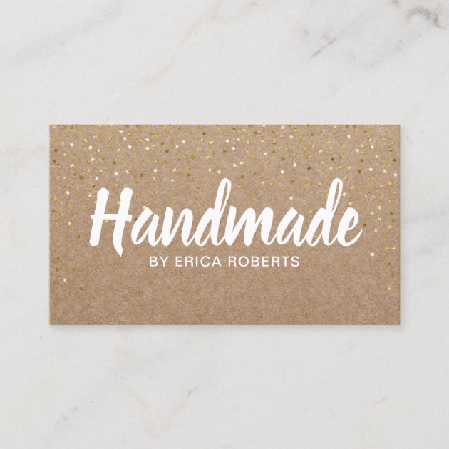 Handmade Gift Gold Confetti Rustic Kraft Business Card (front side)