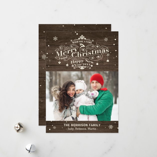 Rustic Wood Typography Merry Christmas Photo Holiday Card