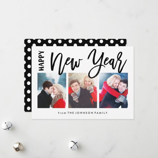Brushed New Year Holiday Collage 3 Photo Card
