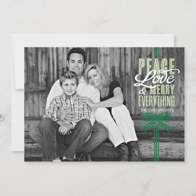 Gift Green Ribbon Wrapped Holiday Photo Card