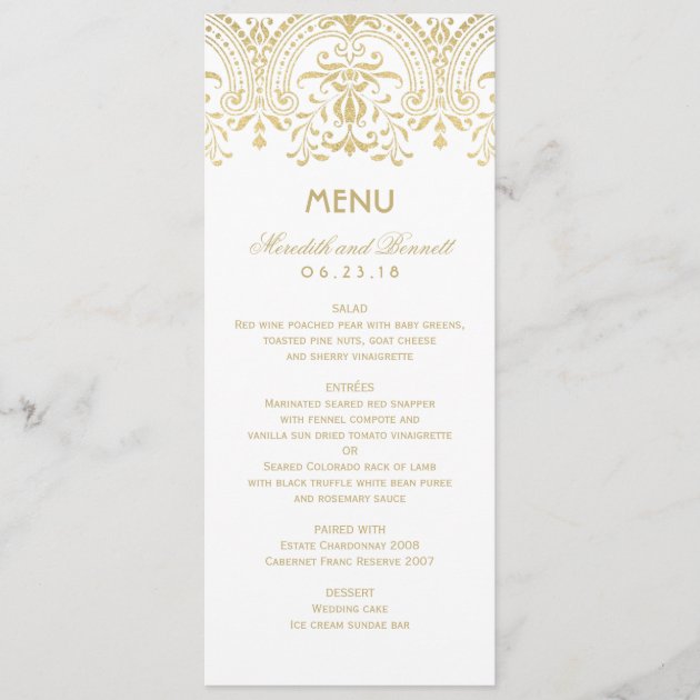 Wedding Dinner Menu Cards | Gold Vintage Glam