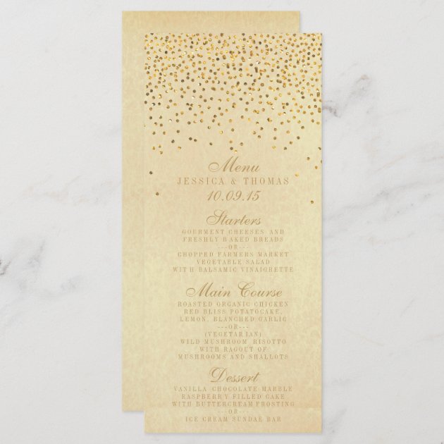 The Vintage Glam Gold Confetti Wedding Collection Menu