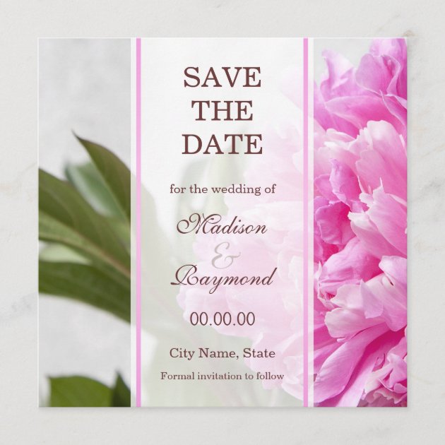 Pink peony wedding save the date announcement