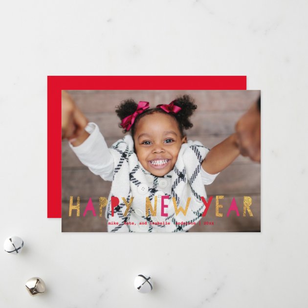 Happy New Year Faux Gold Red | New Year Photo Card