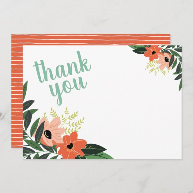 Coral Modern Floral Thank You Note Cards