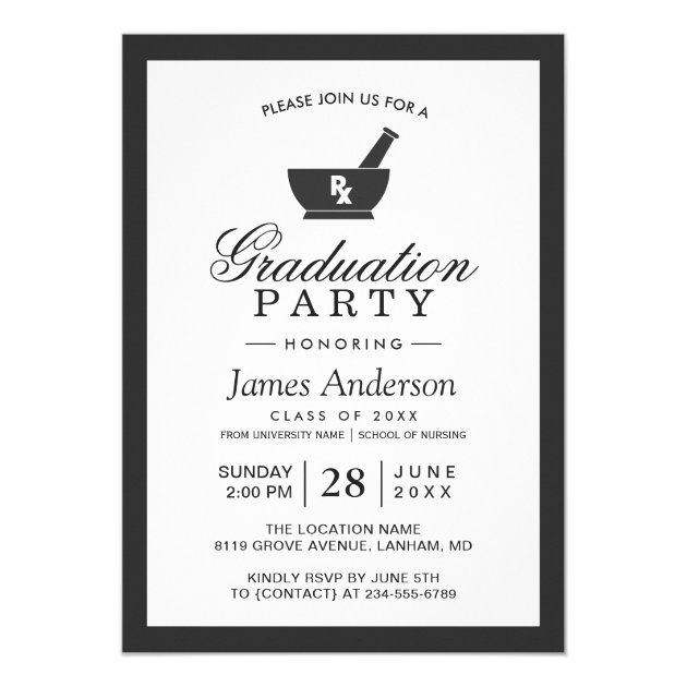 Classy Chic Pharmacy School Graduation Party Invitation