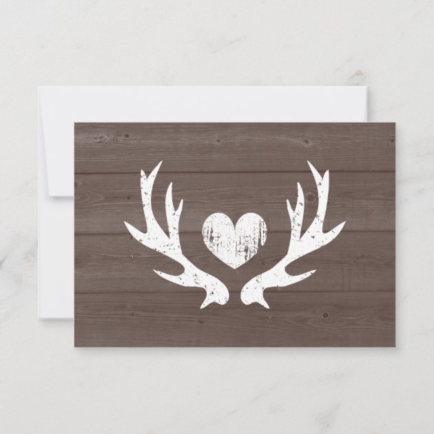 Wood Country Chic Deer Antler RSVP Wedding Cards