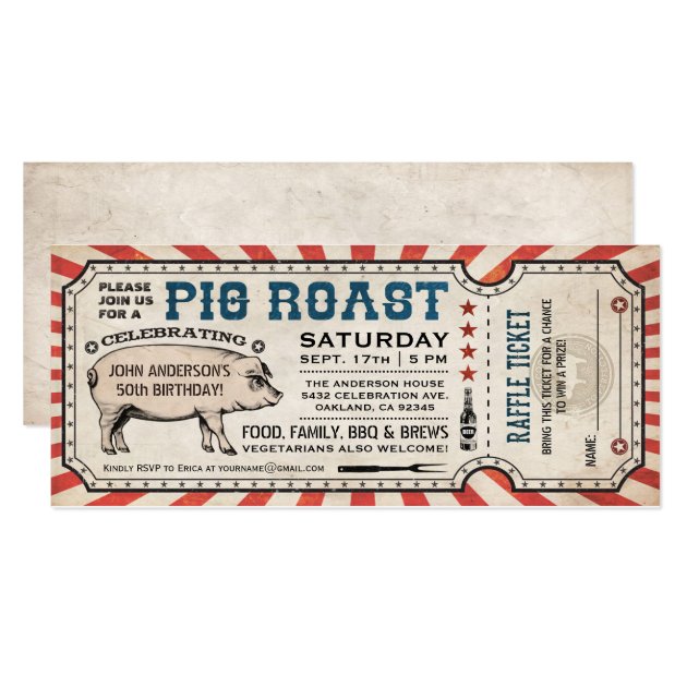 Pig Roast Ticket Invitations With Raffle Ticket V2