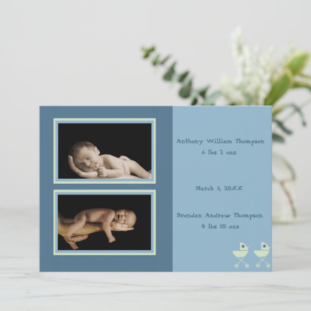 Twin Baby Carriages Birth Annoucement (blue) Announcement