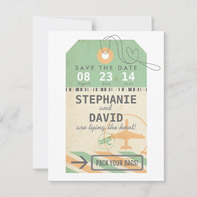 Vintage Luggage Tag Destination Wedding Save Date Save The Date