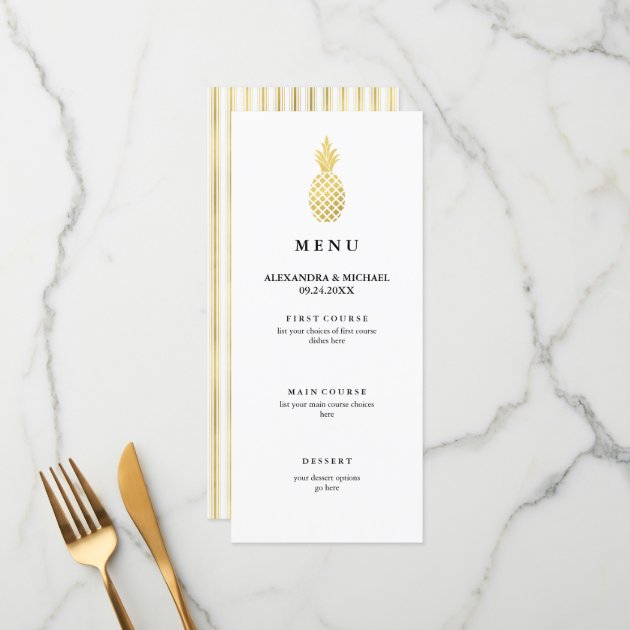 Elegant Gold Pineapple Wedding Menu