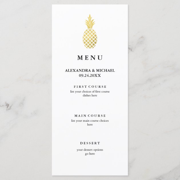 Elegant Gold Pineapple Wedding Menu