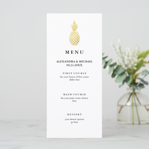 Elegant Gold Pineapple Wedding Menu