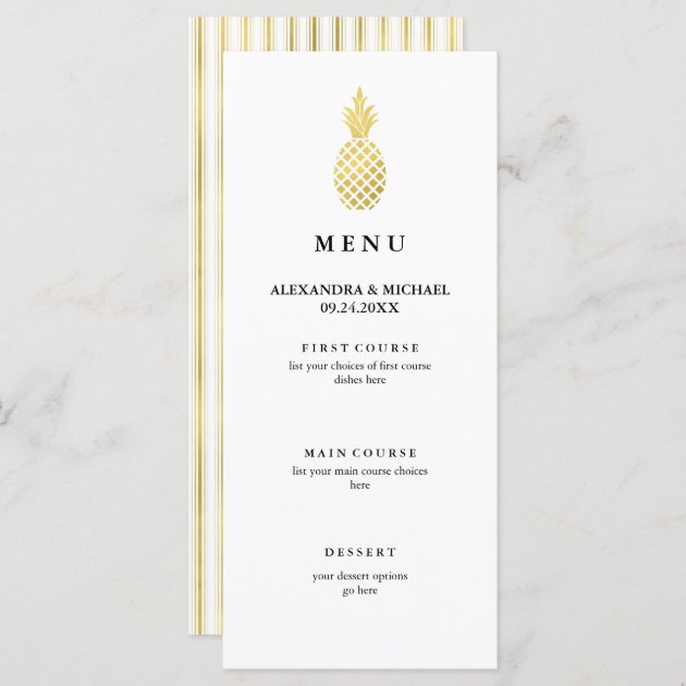 Elegant Gold Pineapple Wedding Menu