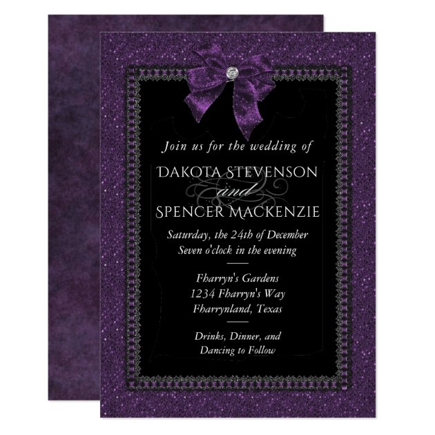Gothic Elegance | Dark Royal Purple Velvet Wedding Invitation