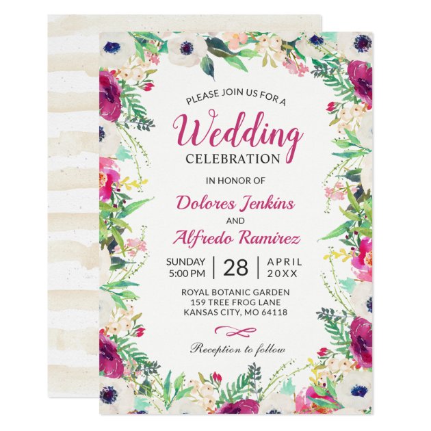 Spring Cream and Purple Watercolor Floral Wedding Card