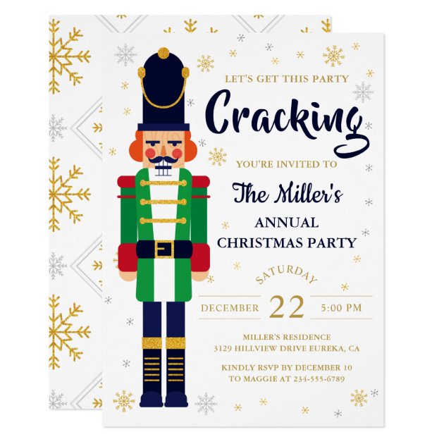 Nutcracker Gold Snowflakes Christmas Party Holiday Invitation