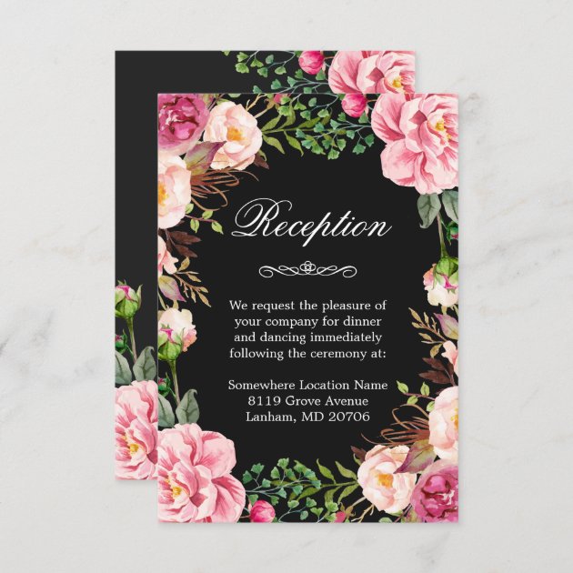 Pink Floral Wreath Wedding Reception Information Enclosure Card