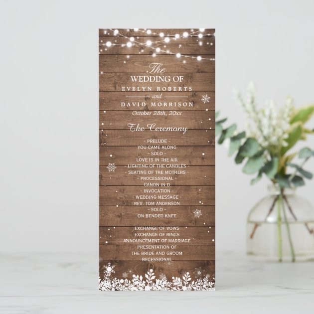 Rustic Wood Snowflakes Winter Wedding Program