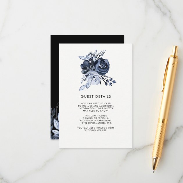 Dark Floral | Black Watercolor Guest Details Enclosure Card