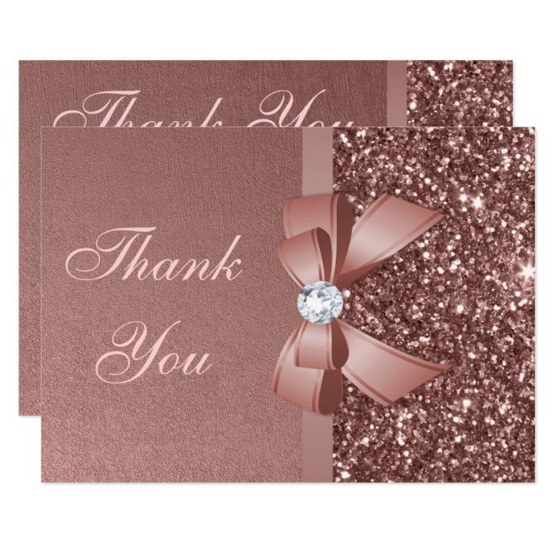 Bow Glitter Rose Gold Graduation Thank You Card