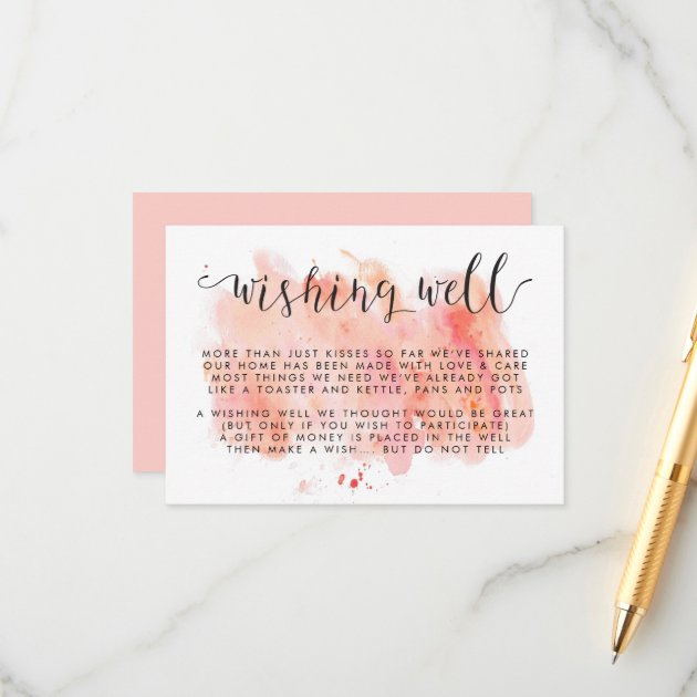 Pink Watercolor Background Wishing Well Wedding Enclosure Card